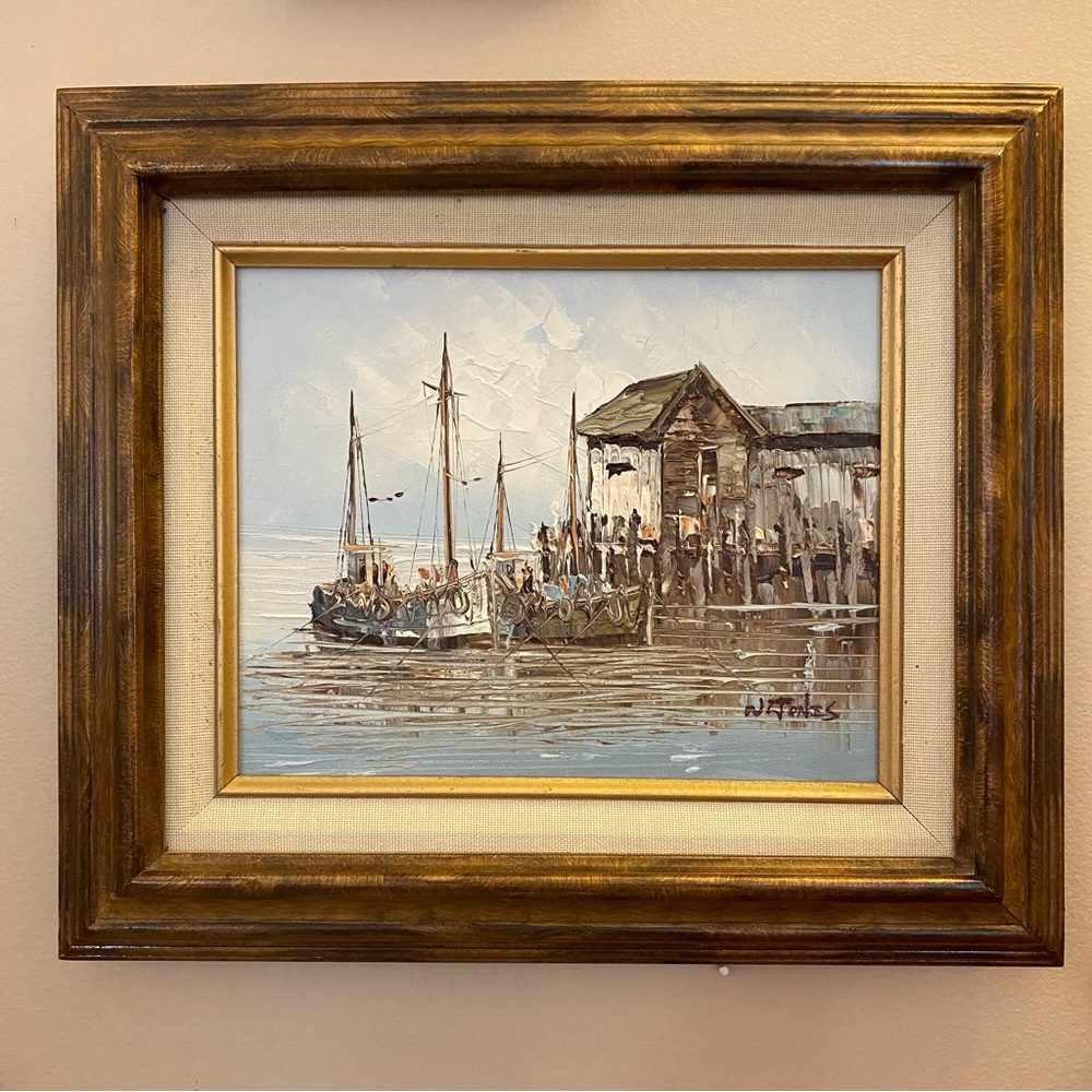 Vintage Nautical Scene with Boats - Blue and Brown Tones - Picture 11 of 11